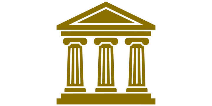 Gold ancient Greek temple icon isolated on transparent background