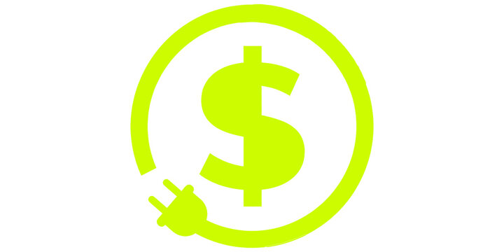 Green dollar sign icon with electrical plug line art emblem isolated on transparent background