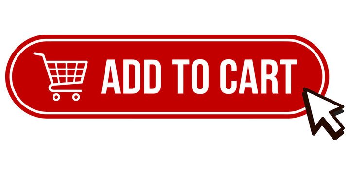 Red oval add to cart web button with shopping cart icon and mouse arrow cursor isolated on transparent background