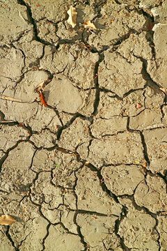 Top view abstract of cracked earth mudcracks representing global warming and severe drought