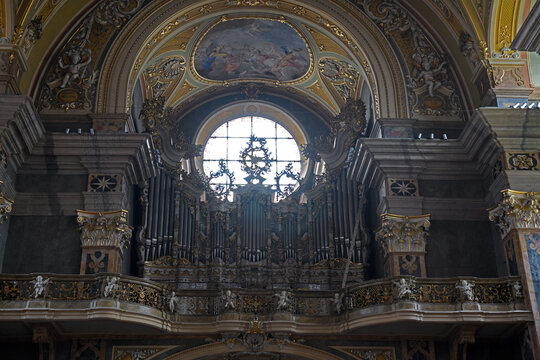 The interior of the Cathedral in Bressanone, Alto Adige, Italy, currently features a predominantly Baroque style following the reconstruction that took place in the 18th century