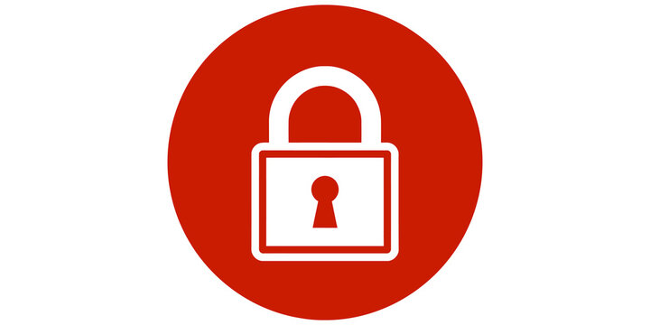 Padlock security icon inside red circle isolated on transparent background