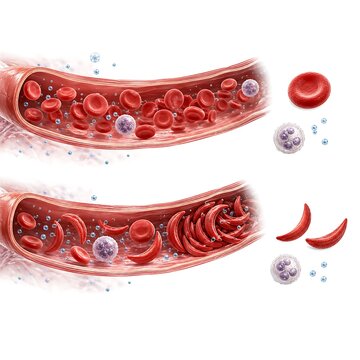 Comparison of healthy red blood cells and sickle cell disease