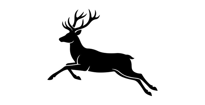 Black silhouette deer running with antlers