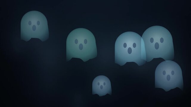 Creepy Blue Glowing Ghosts Floating in Dark Mist Halloween Loop