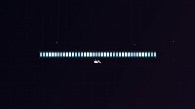 Digital Progress Loading Bar Animation with Percentage Counter on Dark Background.