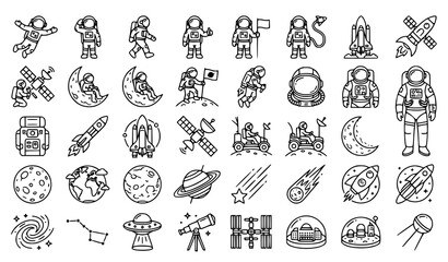 Astronaut Outline Vector Collection Space Explorer Line Art Icons © MSTROJINA