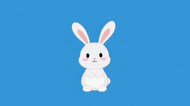 Cute white rabbit hopping in a repeating pattern on a blue background with black stripes