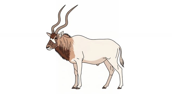 Addax Antelope Illustration with Long Curved Horns and Realistic Details Isolated on White Background Graphic
