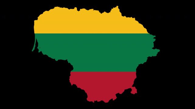 Lithuania map pop animation with flag colors and black background