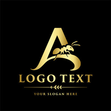 Luxury Letter A Ant Logo, Golden Monogram Initial, Premium Insect Brand Identity Design