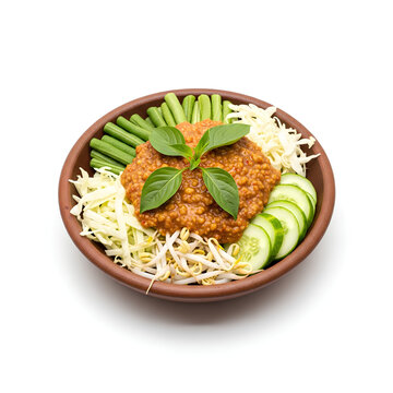 Fresh Vietnamese Bnh Xo with Vegetables and Herbs in a Wooden Bowl.
