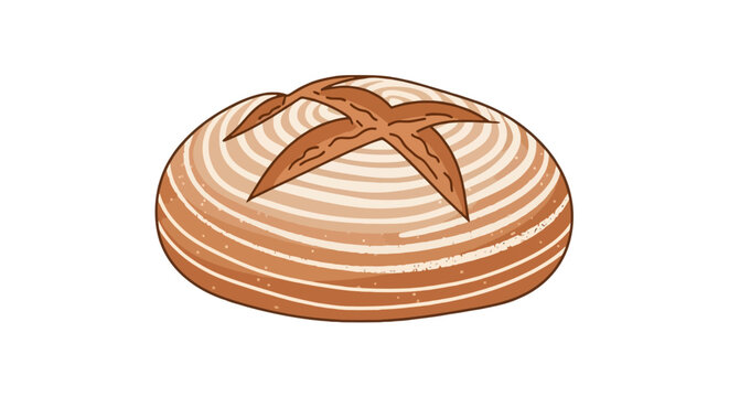 Fresh baked artisan sourdough bread boule loaf on white background