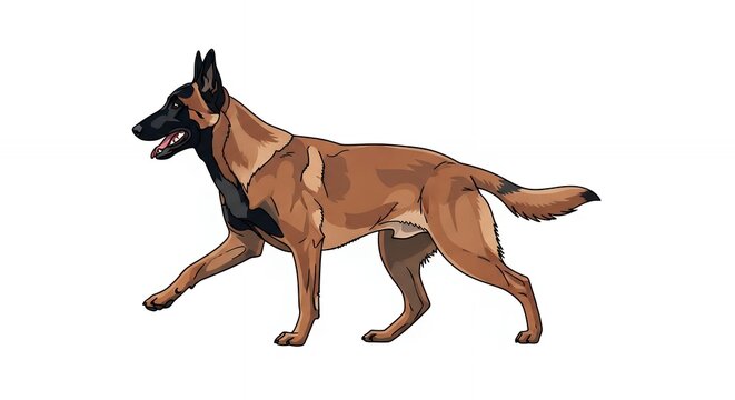 Belgian Malinois Shepherd Dog Illustration Side View Profile Athletic Working Breed Standing on White Background