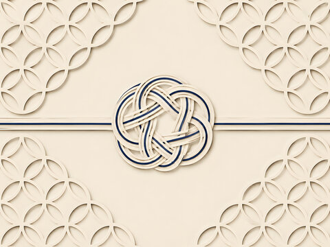 Traditional Japanese Kirigami Paper Art of Shippou Pattern with Mizuhiki Knot Medallion, Elegant Gift Return Background with Copy Space