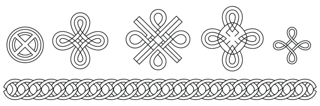 Celtic Borders And Headers Traditional Medieval Border Elements with Interwoven Patterns for Classic Graphic Design Vector