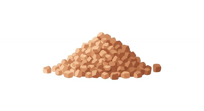 Heap of Brown Sugar Cubes or Sweet Granules Isolated on White Background for Bakery and Food Illustrations