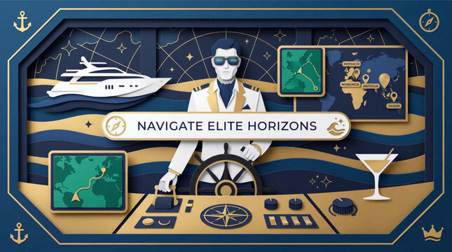 Luxury yacht navigation dashboard with futuristic control interface with elite _ AI Technology , Chatbot