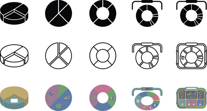 Infographic Chart Icon Set with Pie and Donut Graphs