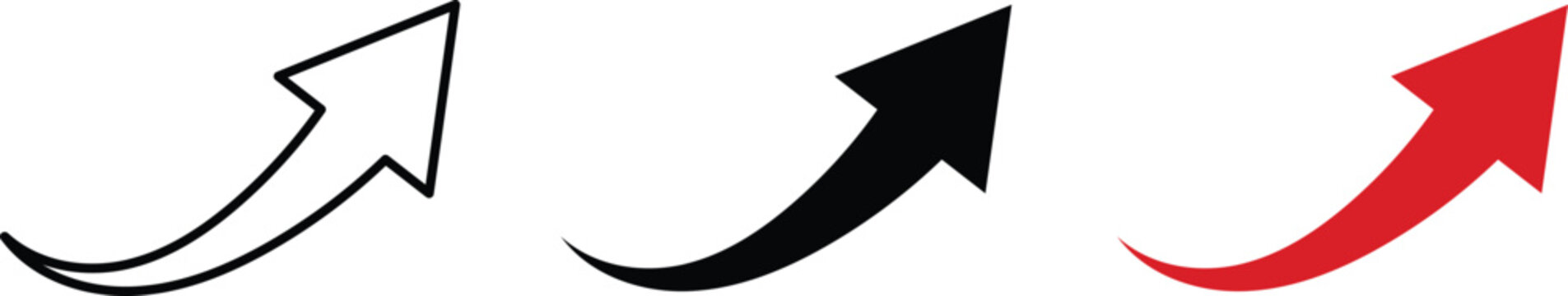 Upward curved arrow icon set. Growth indicator and rising progress symbols. Financial success trend. direction concept design