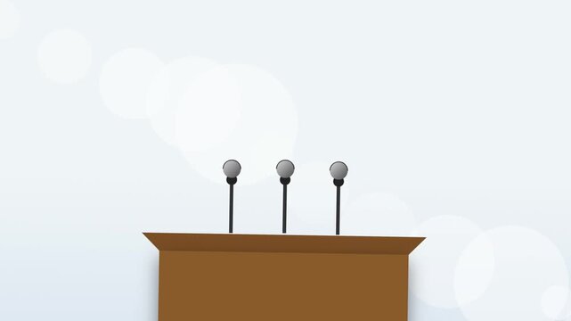 Compilation of various motion graphic animations featuring a podium, drafting tools, cityscapes, construction, audience silhouettes, plant growth, and a sunset