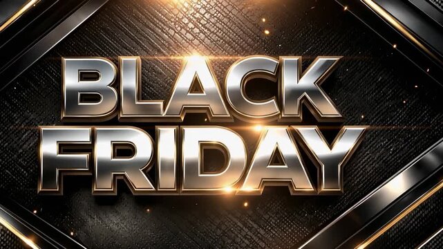 Black Friday sale banner with bold metallic lettering on luxury dark background for retail promotion