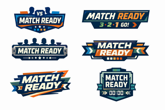 Match ready esport gaming badges with versus mode, team logo, countdown timer, and competition graphics for streaming content