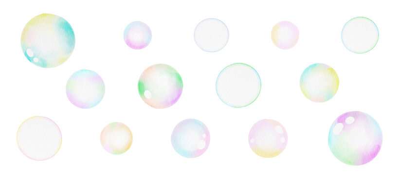Colorful Watercolor Gradient Spheres and Bubbles Collection with Rainbow Pastel Effects300dpi