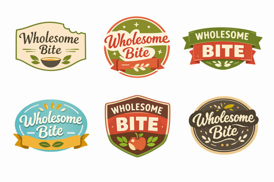 Wholesome bite logo collection presenting various design options for healthy food brands, organic products, vintage restaurants, and cafes