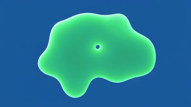 Fluid blobs of green liquid morphing and flowing in a blue void with soft cinematic lighting