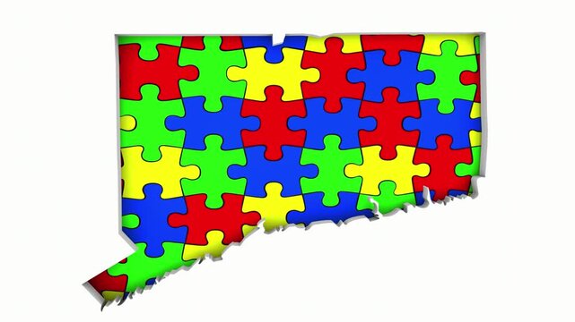 Connecticut CT State Map Autism Puzzle Pieces Awareness Autistic Symbol Spectrum 3d Animation