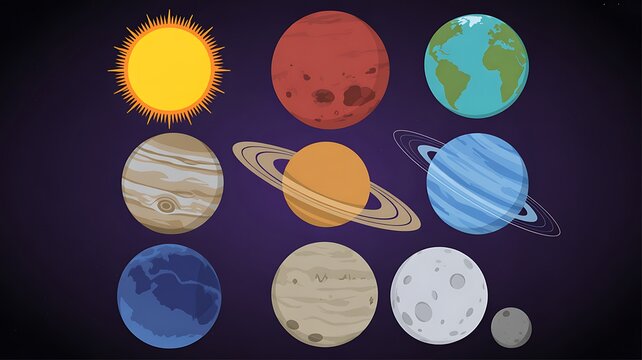 Colorful Digital Illustration of the Solar System Featuring Planets and the Sun