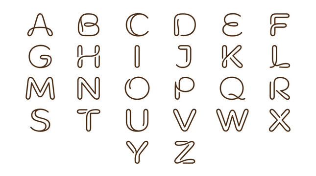 Alphabet icon set in minimalistic line style on white background  