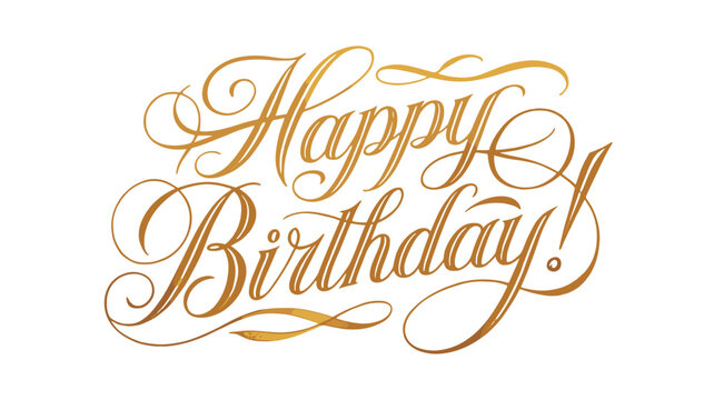 Elegant gold Happy Birthday text design on white background  