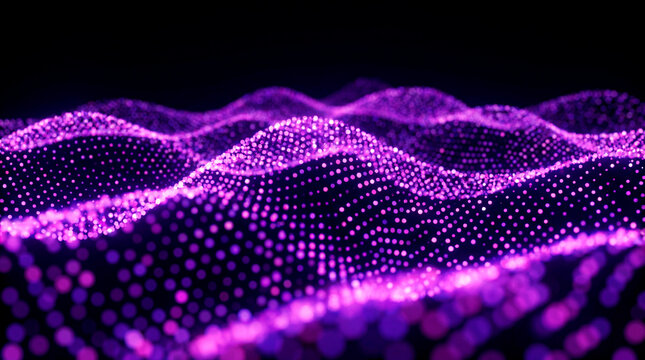 Abstract violet glowing particle dot wave on dark festive Christmas holiday background