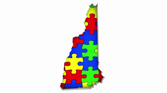 New Hampshire NH State Map Autism Puzzle Pieces Awareness Autistic Symbol Spectrum 3d Animation