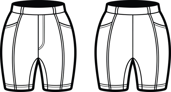 Women's bermuda shorts tech pack front and back views flat sketch illustration
