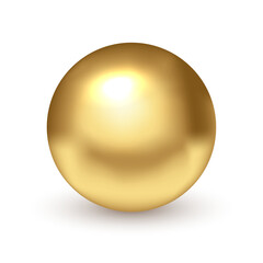 Plakat Metal golden ball. 3D color metallic sphere with soft reflections, smooth gradient and shadow. Glossy reflective bead. Realistic vector illustration