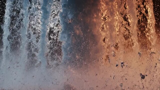 Dramatic Liquid Splash Torrential Rain Sheet Cascade in Arctic and Tangerine