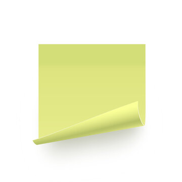 Post note. Green sticky square note paper with curled corner. Blank adhesive notepad page template isolated on white background. Realistic vector illustration for reminders and memos.