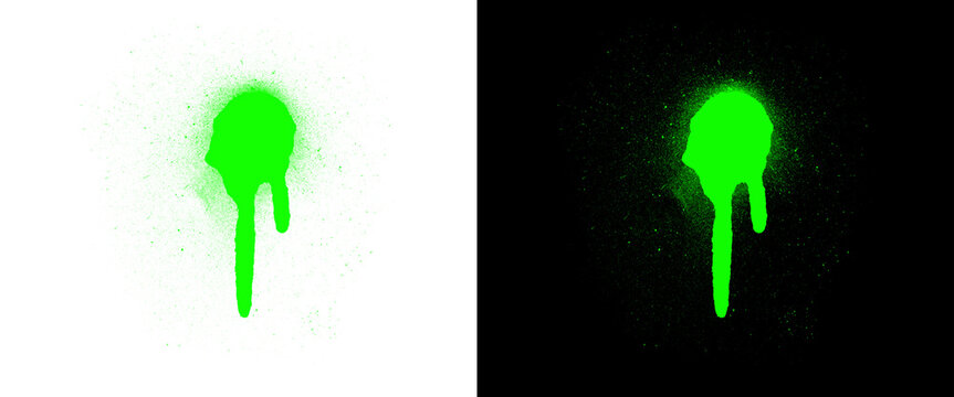 Neon green spray paint drip on white and black background, vibrant graffiti splatter texture, toxic green paint drop design element