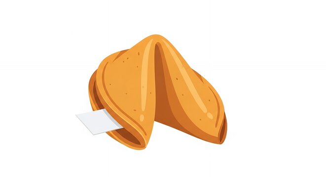 Golden Fortune Cookie with Blank Paper Message Slip for Luck and Prediction Isolated on White Background Illustration