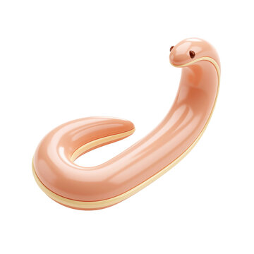 Cute gummy snake candy in peach and cream curved into a u shape isolated on transparent background for candy confectionery design