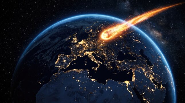 Asteroid impact over europe dramatic space event illustration