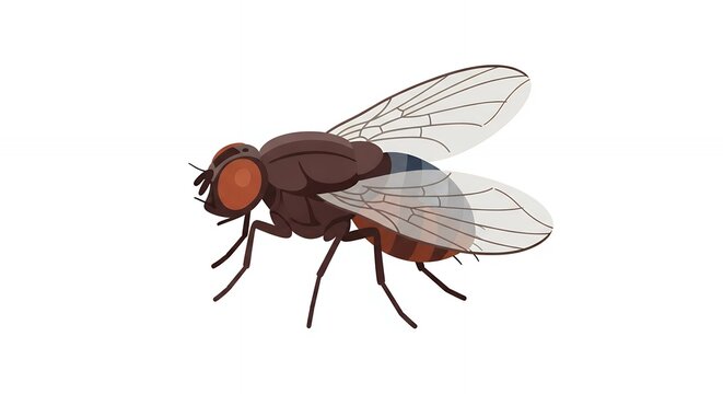 Common Housefly Illustration Isolated on White Background Detailed Macro Style House Fly Insect Pest Graphic