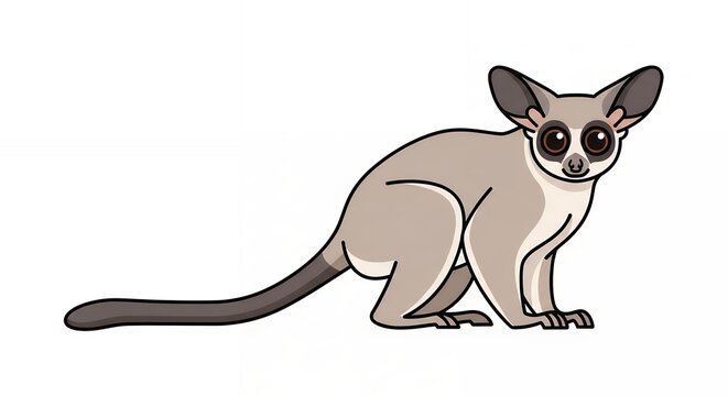 Cute Bush Baby Galago Illustration with Big Eyes and Long Tail Isolated on a Plain White Background Primate Art