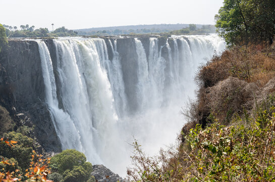 Victoria Falls towards the end of the dry season showing from the Zimbabwe side