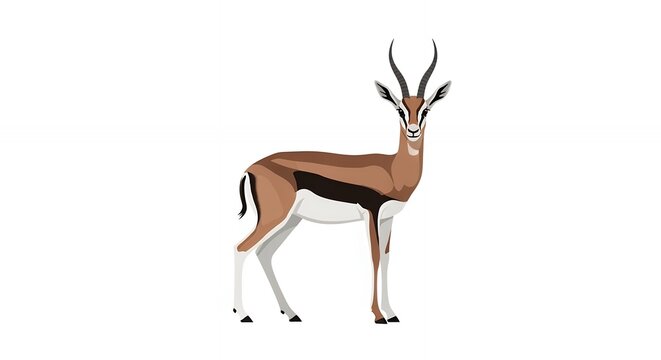 Graceful African Gazelle Antelope Standing Proudly Isolated on Plain White Background Graphic Illustration