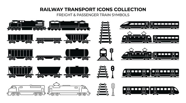 Railway transport icons and symbols.