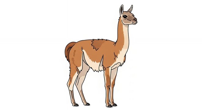Brown Guanaco Illustration Side View Isolated on White Background for Wildlife and Nature Education Projects
